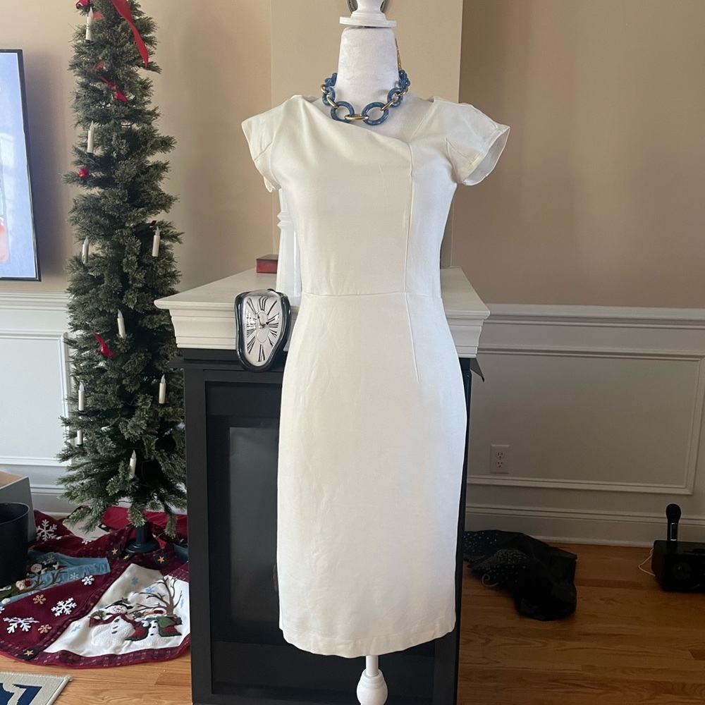 Classy off white straight tight fitted dress by French Connection.